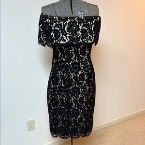 Eliza J Black Tan Off-Shoulder Sheath Dress